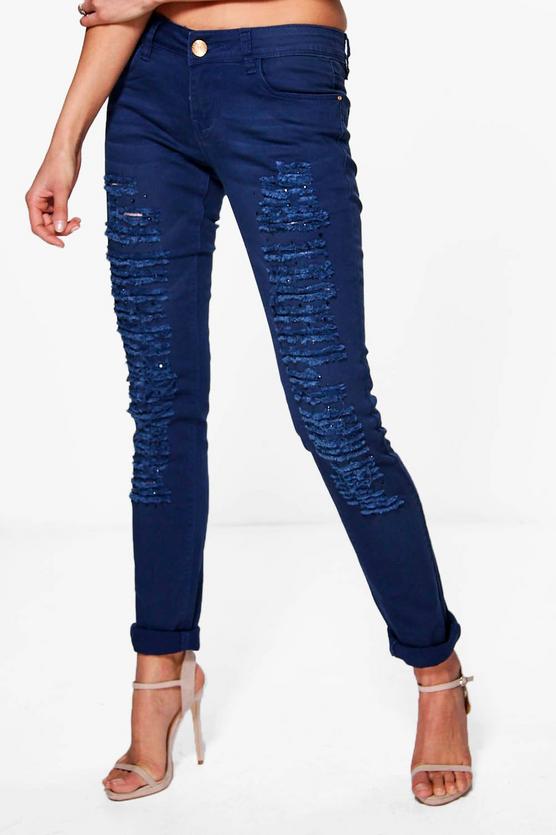 Faith Distressed Embellished Jeans